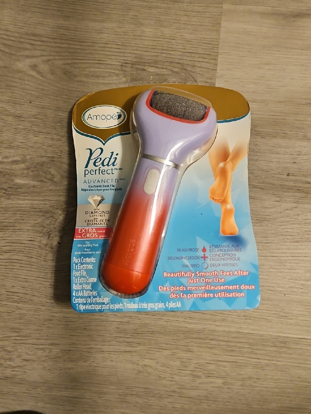 AMOPE Pedi ELECTRIC Foot File - Purple & Coral NEW Extra Batteries